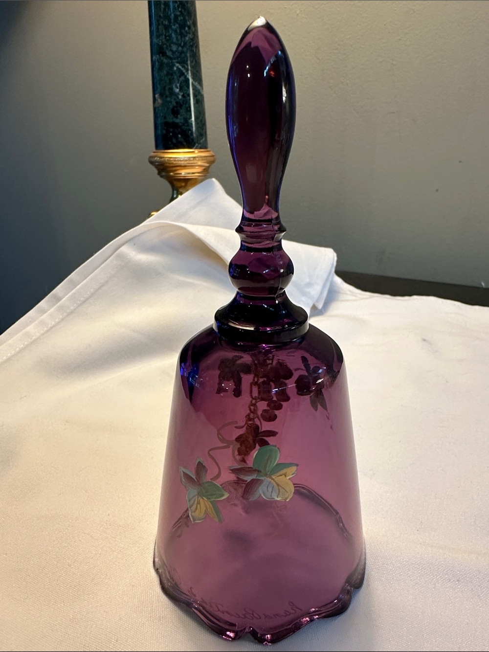 Vintage Fenton Purple Hand-Painted Glass Decorative Bell